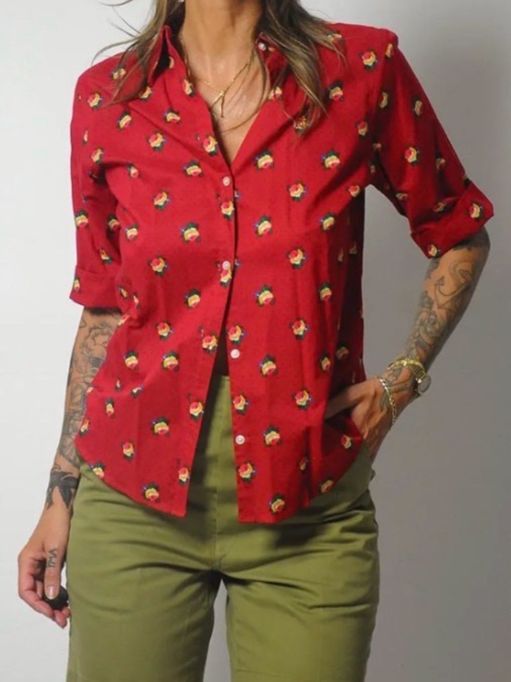Lauren Ralph Lauren Vintage 90’s Red Floral Button-Up Shirt PS